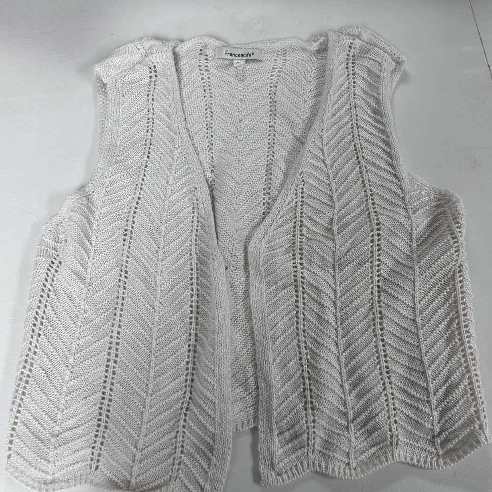 Francesca's Collections Ivory Chevron Knit Vest